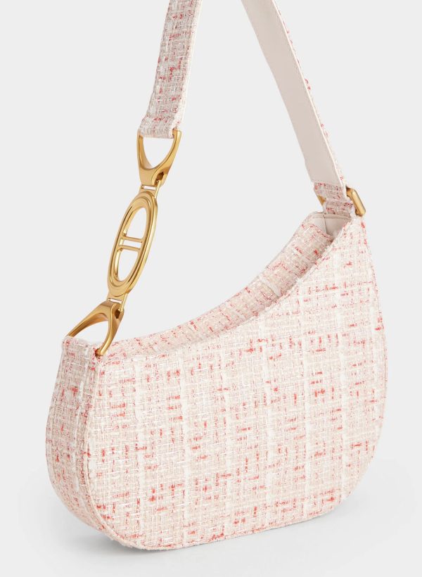 Tweed Asymmetrical Shoulder Bag – Cream
