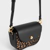 Beaded Metallic Handle Sculptural Bag – Animal Print Black