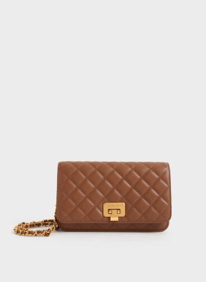 Quilted Push-Lock Clutch – Chocolate