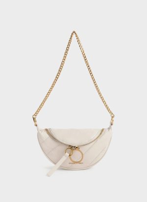 Philomena Wrinkled-Effect Half-Moon Crossbody Bag – Ivory