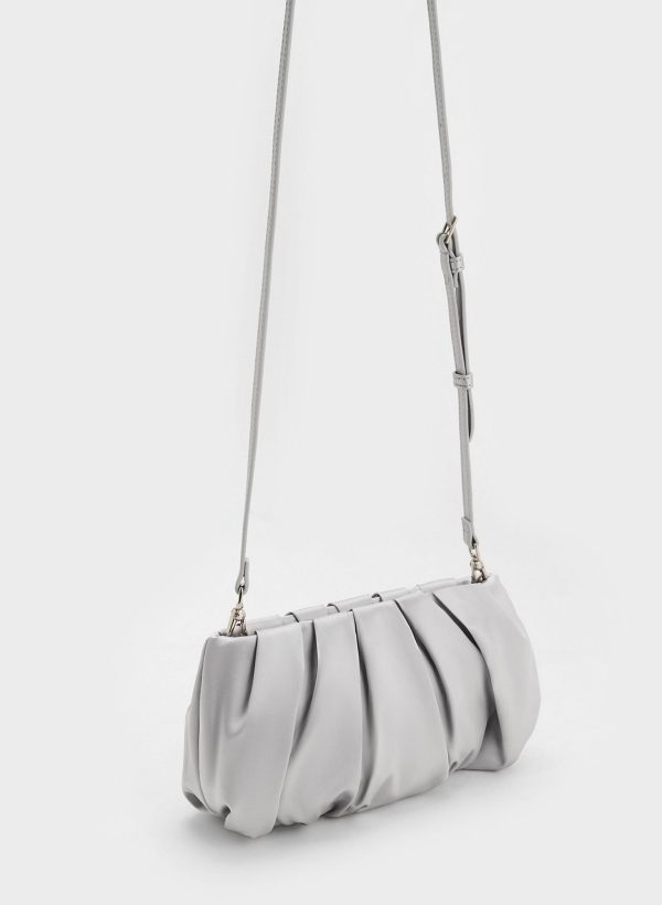 Satin Ruched Bead-Handle Bag – Silver