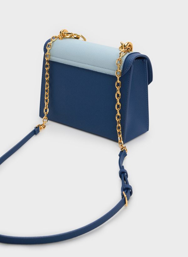 Front Flap Chain Handle Crossbody Bag – Navy