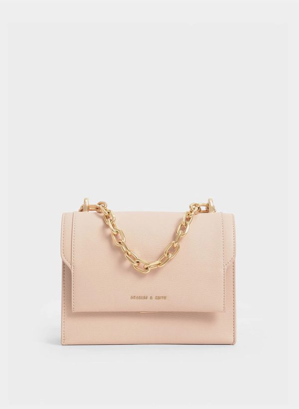 Front Flap Chain Handle Crossbody Bag – Light Pink