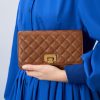 Quilted Push-Lock Clutch – Chocolate
