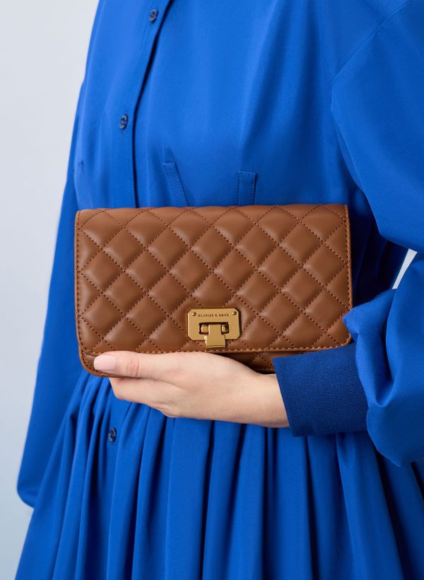 Quilted Push-Lock Clutch – Chocolate