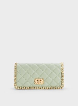 Micaela Quilted Long Wallet – Green