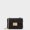 Glittered Push-Lock Chain-Handle Bag – Black