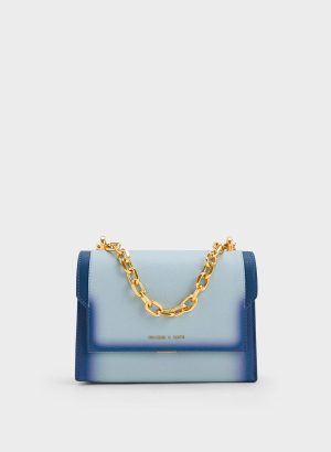 Front Flap Chain Handle Crossbody Bag – Navy