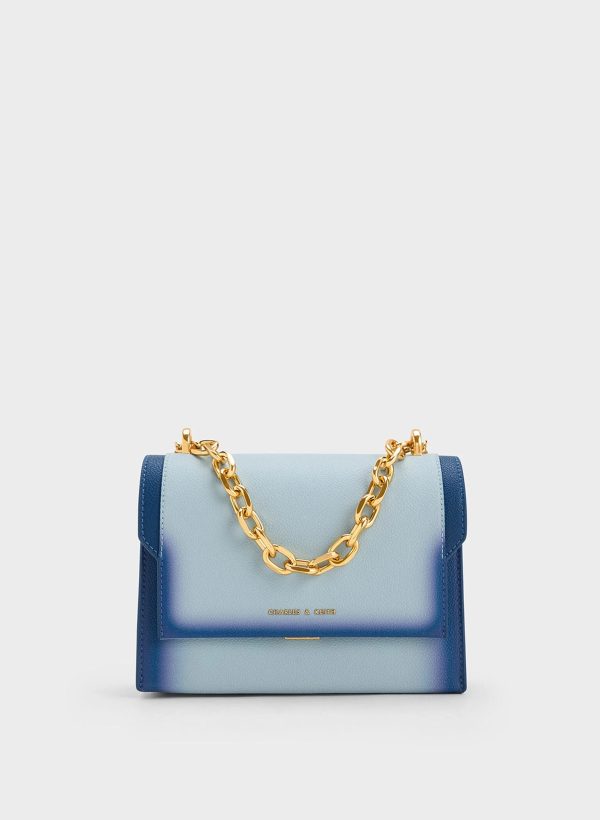 Front Flap Chain Handle Crossbody Bag – Navy