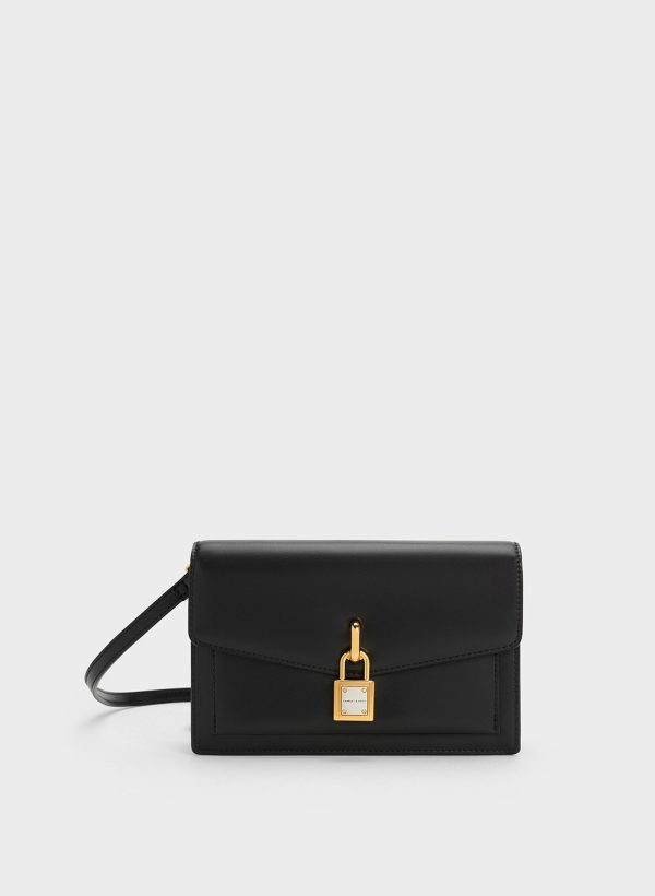 Padlock Envelope Crossbody Bag – Black