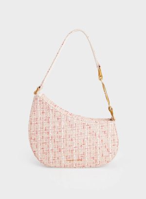 Tweed Asymmetrical Shoulder Bag – Cream