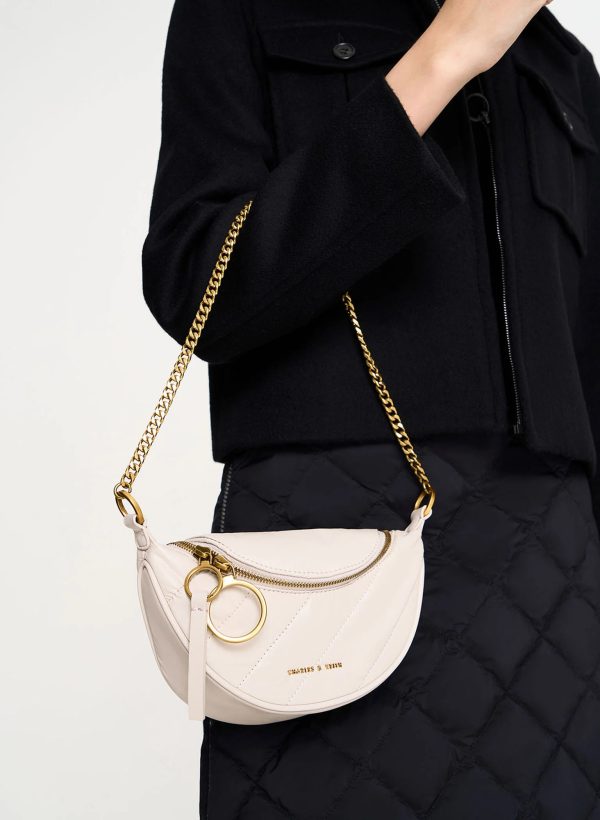 Philomena Wrinkled-Effect Half-Moon Crossbody Bag – Ivory