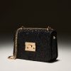 Glittered Push-Lock Chain-Handle Bag – Black