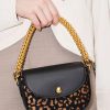 Beaded Metallic Handle Sculptural Bag – Animal Print Black
