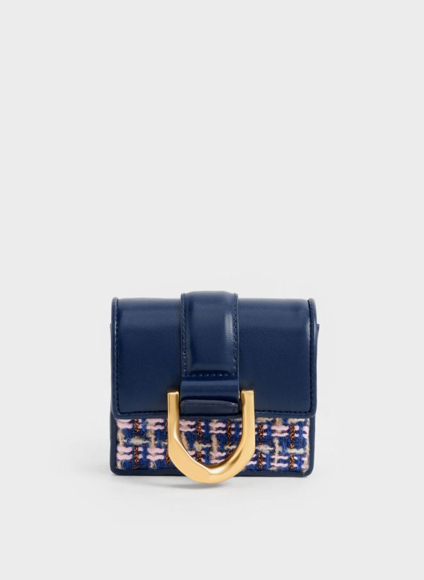 Gabine Tweed Chain-Link Card Holder – Navy