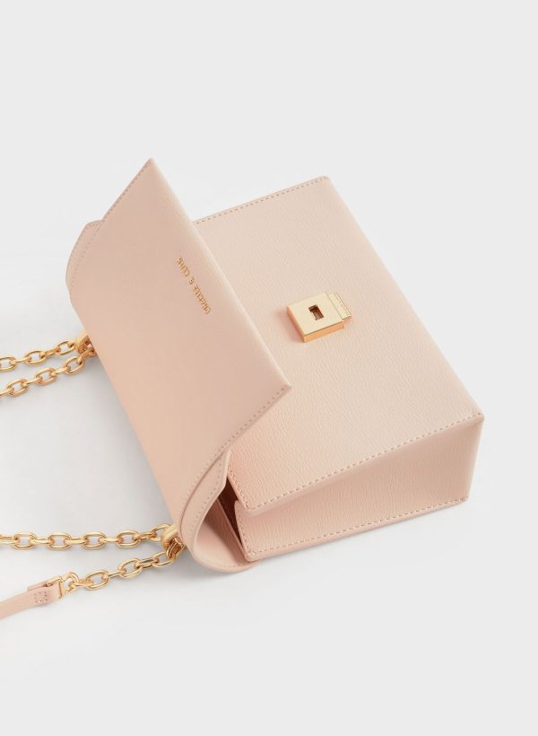 Front Flap Chain Handle Crossbody Bag – Light Pink