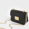 Croc-Effect Chain Strap Crossbody Bag – Black