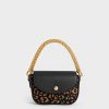 Beaded Metallic Handle Sculptural Bag – Animal Print Black