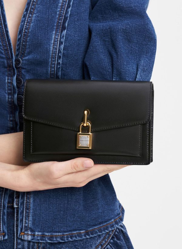 Padlock Envelope Crossbody Bag – Black