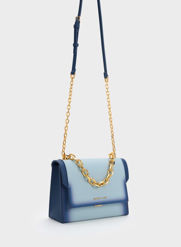 Front Flap Chain Handle Crossbody Bag – Navy