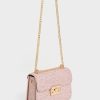 Glittered Push-Lock Chain-Handle Bag – Blush