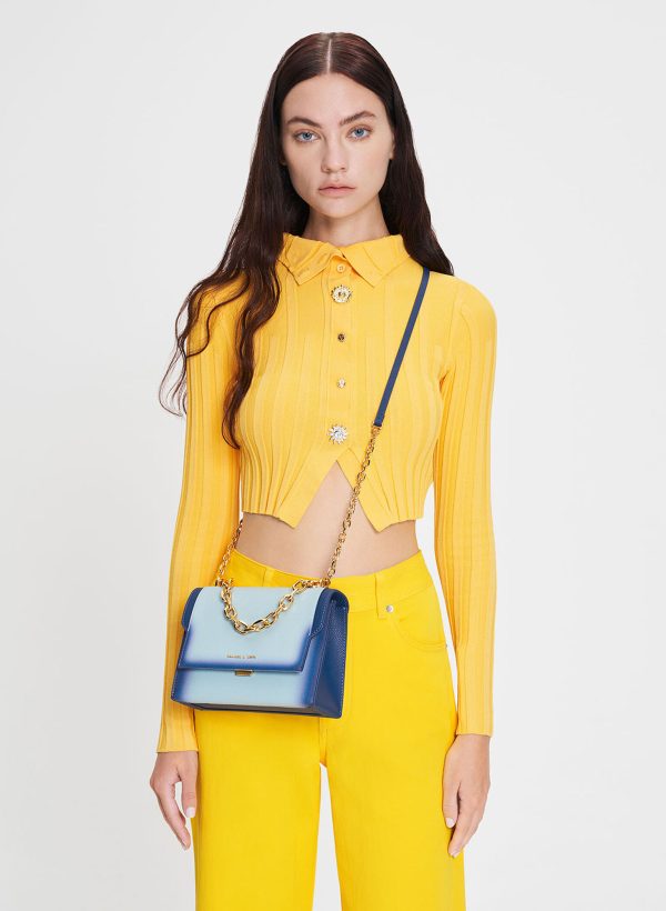 Front Flap Chain Handle Crossbody Bag – Navy