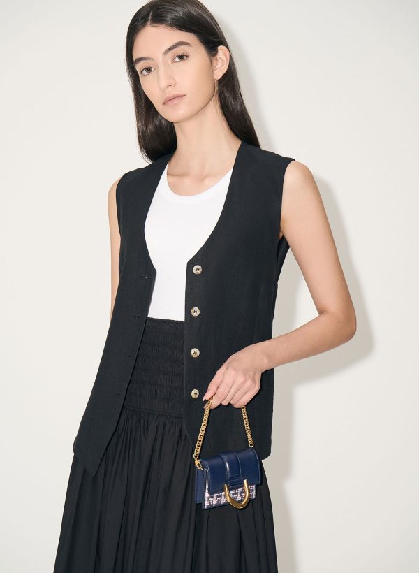 Gabine Tweed Chain-Link Card Holder – Navy