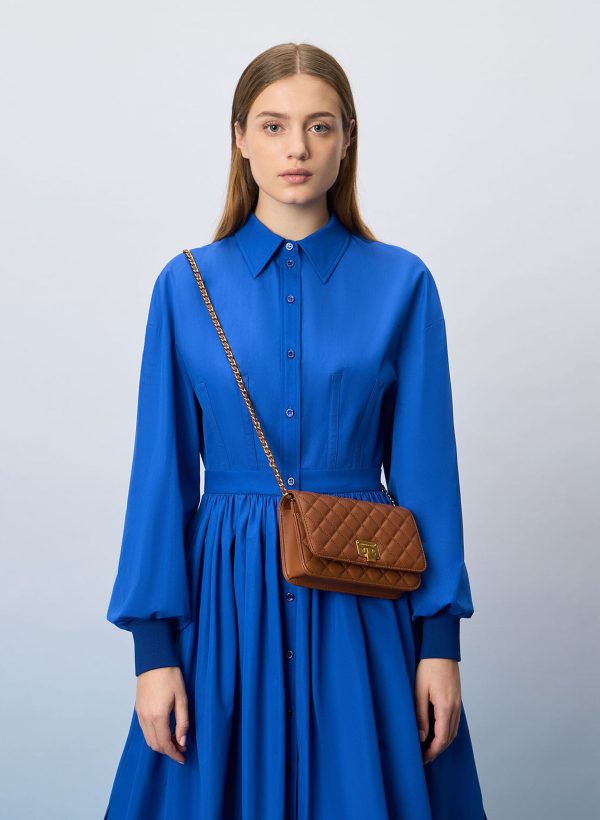 Quilted Push-Lock Clutch – Chocolate