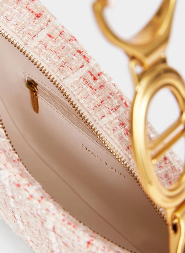 Tweed Asymmetrical Shoulder Bag – Cream