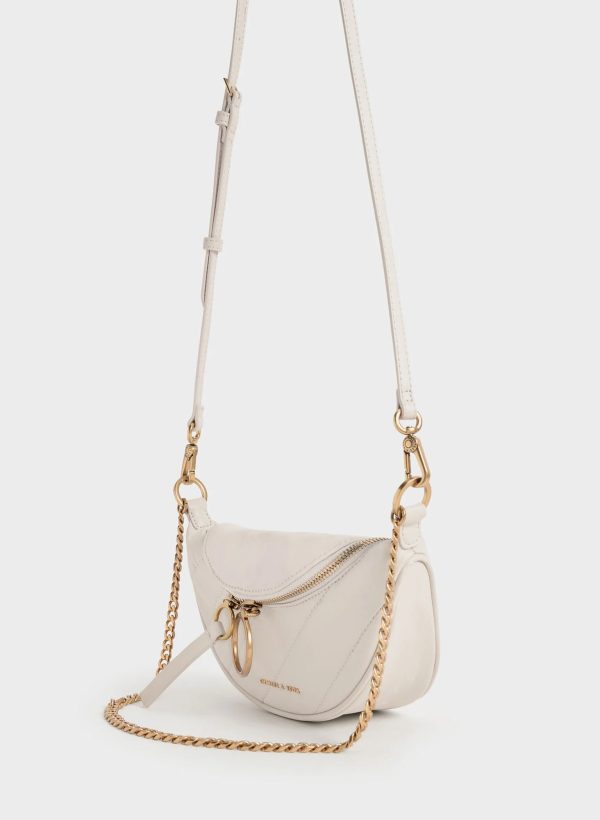 Philomena Wrinkled-Effect Half-Moon Crossbody Bag – Ivory