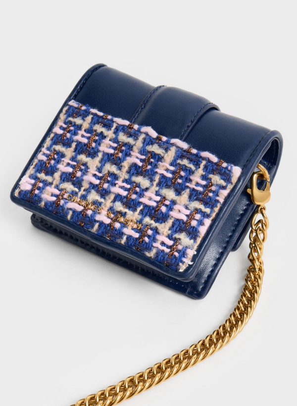 Gabine Tweed Chain-Link Card Holder – Navy