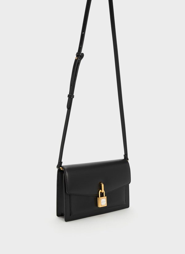 Padlock Envelope Crossbody Bag – Black