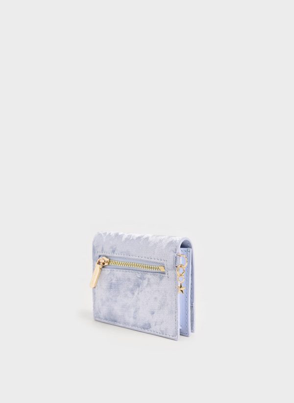 Velvet Embellished Card Holder – Light Blue