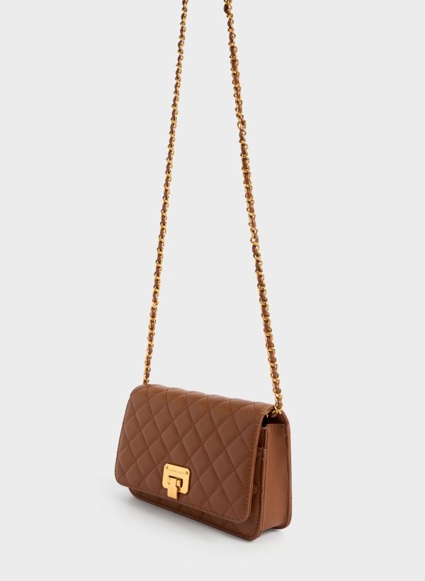 Quilted Push-Lock Clutch – Chocolate